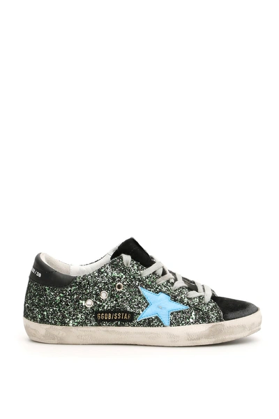 Golden Goose Glitter Superstar Sneakers In Galaxi Glitter Turquoise|nero