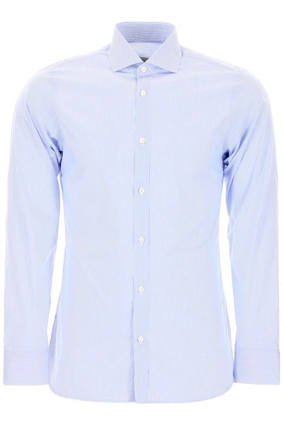 Z Zegna Striped Cotton Shirt In Light Blue,white