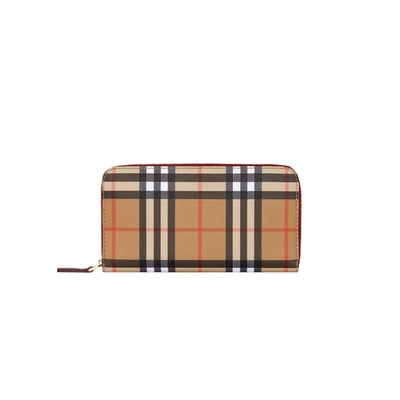 Burberry Vintage Check And Leather Ziparound Wallet In Beige