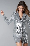 NA-KD OVERSIZED SEQUINS BLAZER DRESS - SILVER