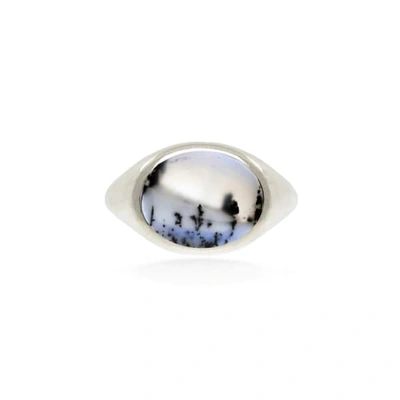 No 13 Snow Agate Horizontal Signet Ring Silver