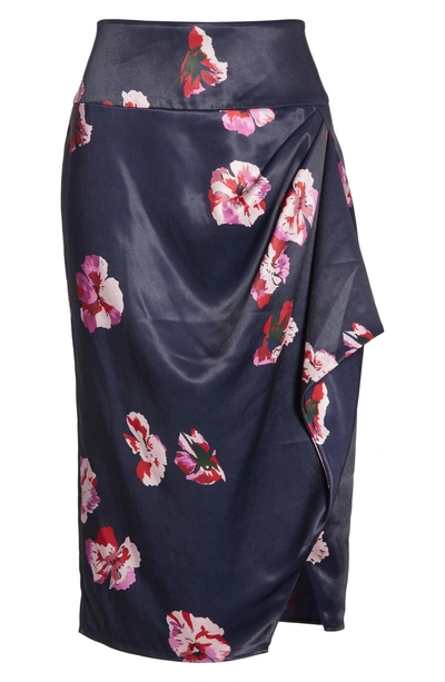 Joie Alphina Front-drape Floral-print Knee-length Skirt In Midnight-jfa18