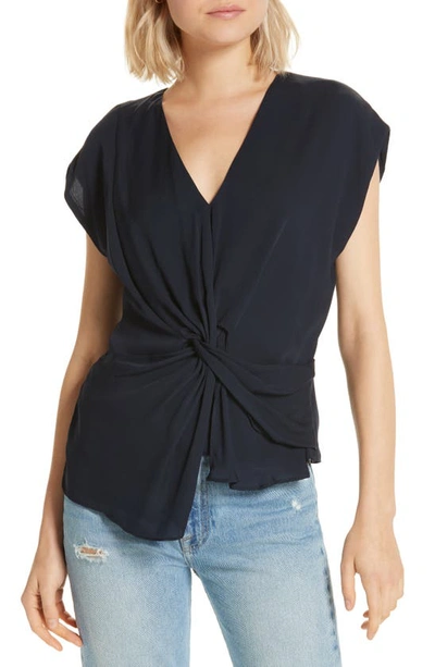 Joie Bosko Silk Knotted Front Top In Midnight-jfa18
