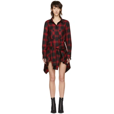 Alexander Wang Tie Waist Wool Flannel Shirtdress In Red