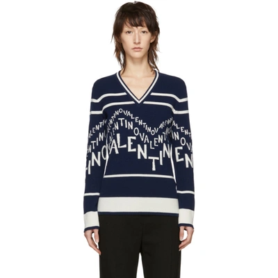 Valentino Intarsia Wool And Cashmere-blend Sweater In Blue
