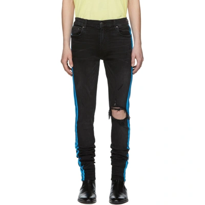 Amiri Broken Track Skinny-fit Striped Distressed Stretch-denim Jeans In Black