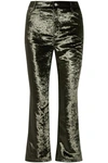 OPENING CEREMONY OPENING CEREMONY WOMAN CRUSHED-VELVET KICK-FLARE trousers DARK GREEN,3074457345619804305