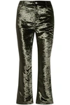 OPENING CEREMONY OPENING CEREMONY WOMAN CRUSHED-VELVET KICK-FLARE PANTS DARK GREEN,3074457345619804305