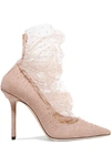 JIMMY CHOO LAVISH 100 GLITTERED TULLE AND SUEDE PUMPS