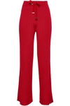 MOTHER OF PEARL MOTHER OF PEARL WOMAN IONA VELVET-TRIMMED RIBBED-KNIT WIDE-LEG PANTS RED,3074457345619798745