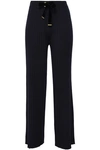 MOTHER OF PEARL MOTHER OF PEARL WOMAN IONA VELVET-TRIMMED RIBBED-KNIT WIDE-LEG PANTS MIDNIGHT BLUE,3074457345619798740