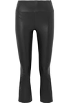 Sprwmn Crop Flare Embossed Leather Leggings In Black