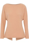 VINCE VINCE. WOMAN TIE-BACK RIBBED WOOL AND CASHMERE-BLEND SWEATER PEACH,3074457345619697766