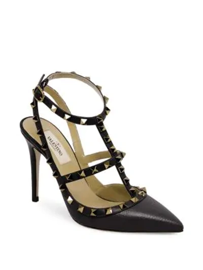 Valentino Garavani Rockstud Leather Slingback Pumps In Black