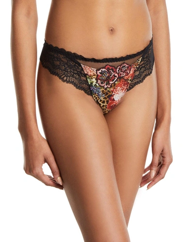 Lise Charmel Floral & Animal-print Lace-back Thong In Multi Pattern