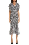 MICHAEL KORS PAINTERLY FLORAL BELTED RUFFLE TRIM DRESS,451PKM109A