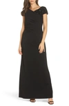 ADRIANNA PAPELL BEADED SHOULDER RUCHED GOWN,AP1E204415