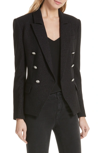 L Agence Kenzie Sparkle Double Breasted Blazer In Black Sparkle