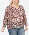 LUCKY BRAND PLUS SIZE PRINTED V-NECK TOP