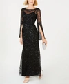 ADRIANNA PAPELL SEQUINED SPLIT-SLEEVE GOWN