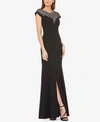 JS COLLECTIONS LACE-NECK STRETCH-CREPE GOWN