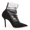 JIMMY CHOO LAVISH 100 Black Suede Pump with Black and Silver Glitter Tulle Overlay,LAVISH100DTG S