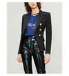 Balmain Metallic Logo-print Cotton-jersey Top In Indigo