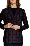 TOPMAN SKINNY FIT DOUBLE BREASTED CHECK BLAZER,88A07RBRG