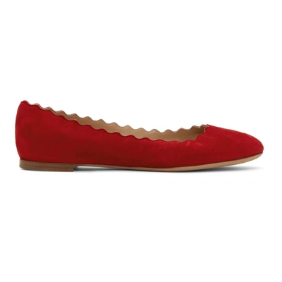 Chloé Lauren Scalloped Suede Ballet Flats In Red Flame