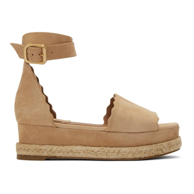 Chloé Chloe Taupe Suede Lauren Espadrille Sandals In Reef Shell