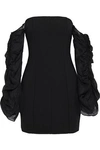 CINQ À SEPT CINQ À SEPT WOMAN ANASTASIA OFF-THE-SHOULDER SILK-GEORGETTE AND CADY MINI DRESS BLACK,3074457345619606685