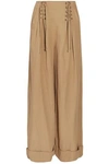 ULLA JOHNSON WOMAN GAUCHO LACE-UP CANVAS WIDE-LEG trousers LIGHT BROWN,GB 2243576767906577