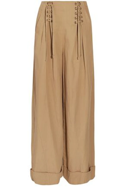 Ulla Johnson Woman Gaucho Lace-up Canvas Wide-leg Trousers Light Brown