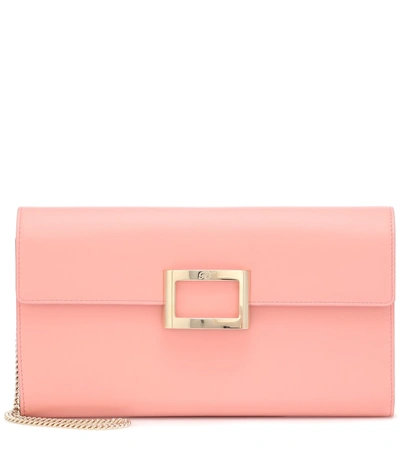 Roger Vivier Viv' Envelope Leather Clutch In Blossom Pink