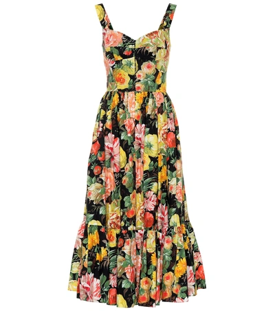 Dolce & Gabbana Floral-print Cotton Sweetheart Midi Dress In Hnt41 Multicoloured
