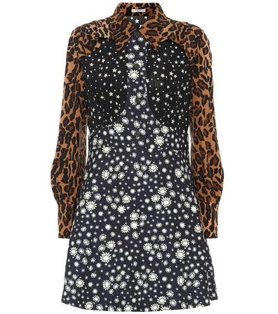 Miu Miu Leopard-print Contrast-panel Silk Dress In Black