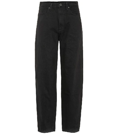 Goldsign The Relaxed Straight Cropped Leather Pants In Black