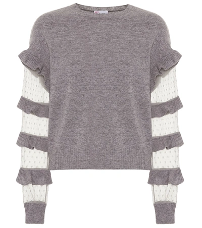 Red Valentino Ruffle Point D'esprit Panel Wool Jumper In Grey