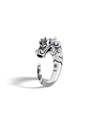 John Hardy Brushed Sterling Silver Naga Ring With Black Sapphire, Black Spinel And Blue Sapphire Eyes In Black
