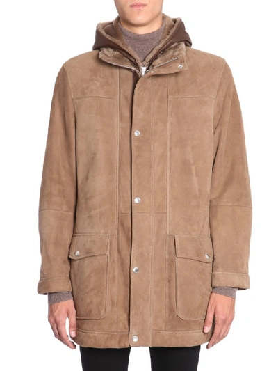 Brunello Cucinelli Hooded Coat In Brown