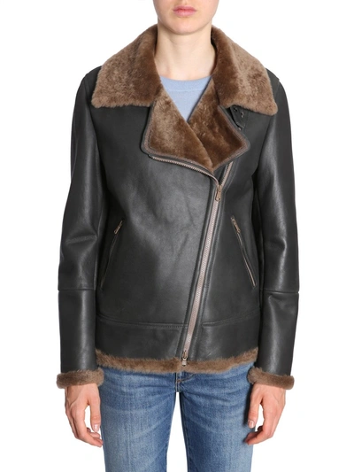 Brunello Cucinelli Zip-front Shearling & Leather Moto Jacket W/ Monili Trim In Multi