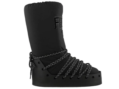 Fendi Logo-appliquéd Jersey, Leather And Rubber Snow Boots In F0abb-black+black