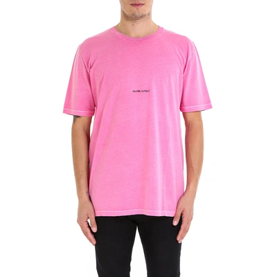 Saint Laurent Logo-print Cotton-jersey T-shirt In Fuchsia