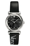 VERSACE V MOTIF LEATHER STRAP WATCH, 35MM,VERE00118