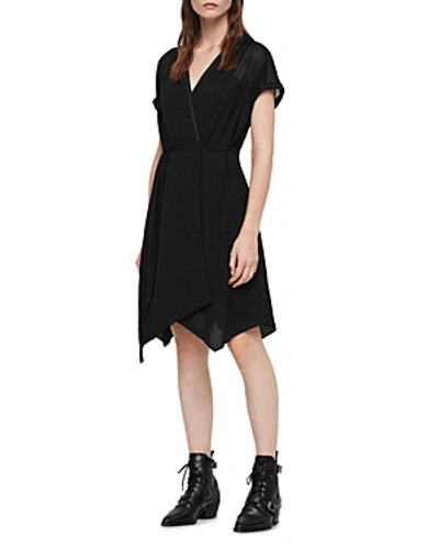 Allsaints Claria Asymmetrical Hem Dress In Black