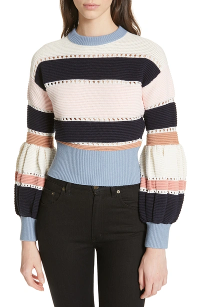 Self-portrait Striped Ribbed Cotton And Wool-blend Sweater In Multi