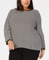 EILEEN FISHER PLUS SIZE ORGANIC COTTON STRIPED TOP