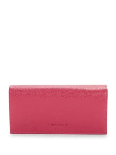 Longchamp Le Foulonne Pebbled Leather Wallet In Pink