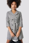 TRENDYOL CHECKERED JACKET DRESS - GREY