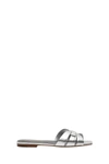 Saint Laurent Nu Pieds Flat Metallic Calf Leather Slide Sandals In Argento